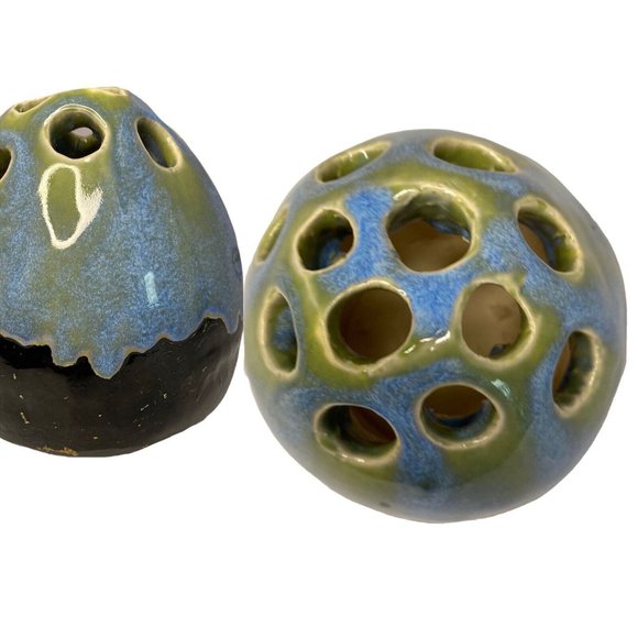 Handmade Art Pottery Drip Glaze Flower Frog Bud Vase Artist Signed Primitive - Picture 2 of 10